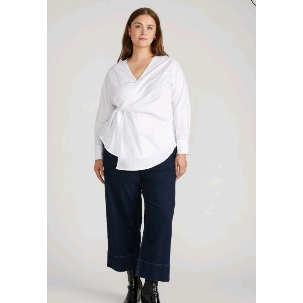 NWT Universal Standard White Beacon Stretch Poplin Wrap Shirt Size 4XL